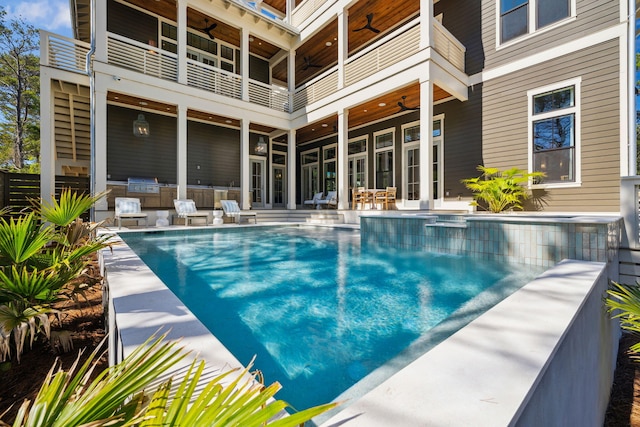 215 Buddy St, Santa Rosa Beach, FL 32459 - outdoor pool featuring ceiling fan, a patio, a grill, and area for grilling