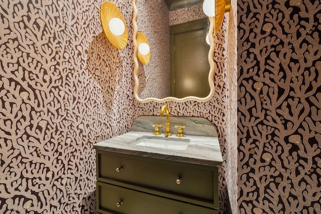 215 Buddy St, Santa Rosa Beach, FL 32459 - bathroom featuring wallpapered walls and vanity