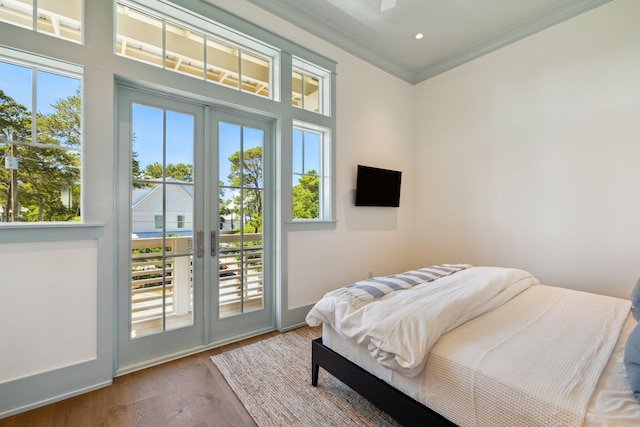 215 Buddy St, Santa Rosa Beach, FL 32459 - bedroom with access to outside, wood finished floors, recessed lighting, and baseboards