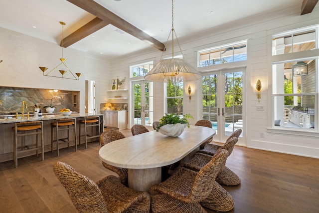 215 Buddy St, Santa Rosa Beach, FL 32459 - dining room with beamed ceiling, wood finished floors, and french doors