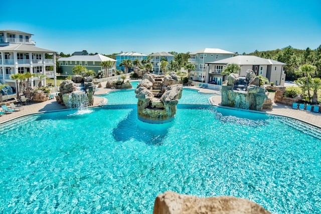 pool with a residential view