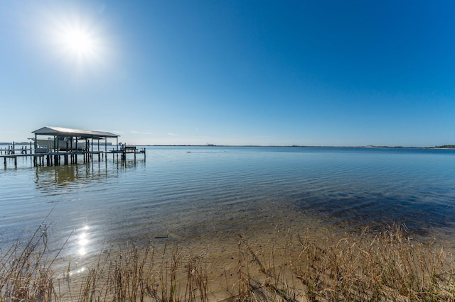 dock area with a water view