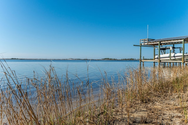 view of dock with a water view