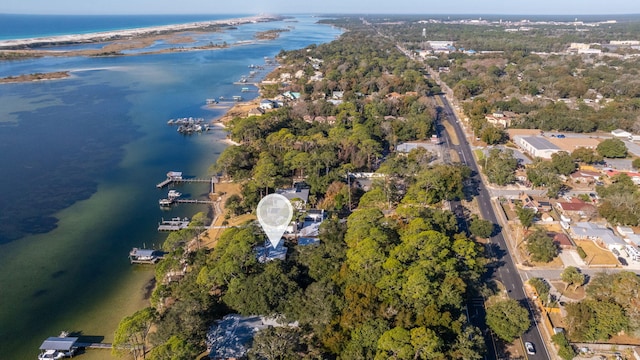 aerial view with a water view