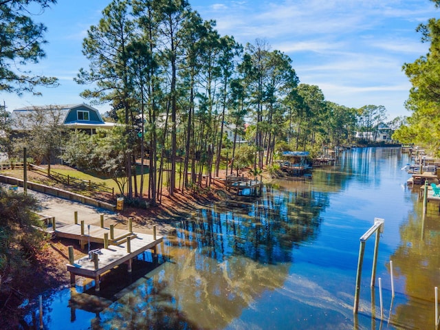 view of dock with a water view