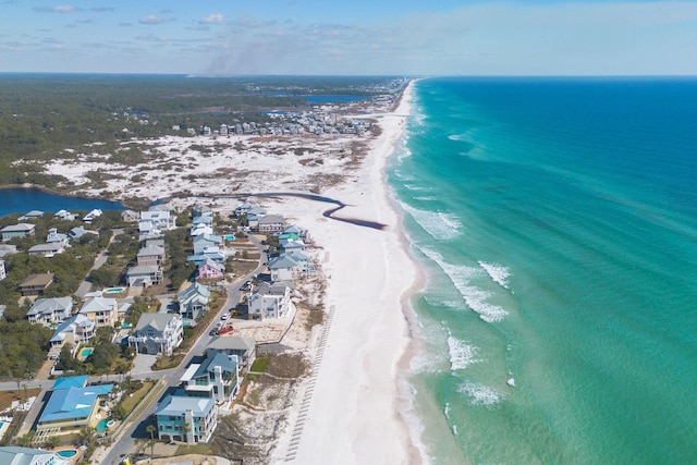 aerial view featuring a beach view and a water view