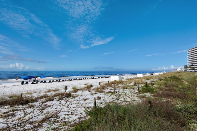 property view of water featuring a view of the beach