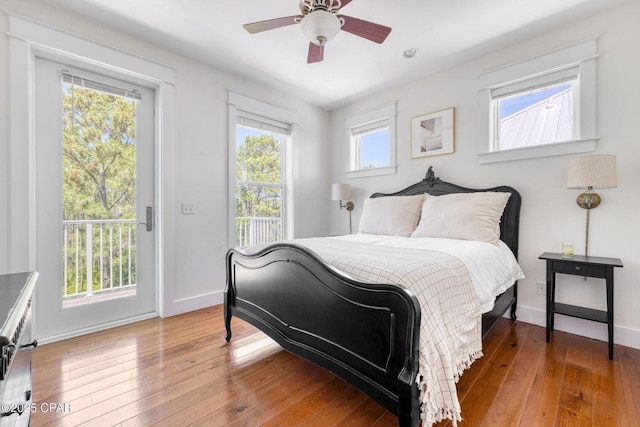 115 Cottage Ct, Panama City Beach, FL 32413 - bedroom featuring ceiling fan, wood-type flooring, and access to outside