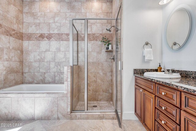 115 Cottage Ct, Panama City Beach, FL 32413 - bathroom featuring plus walk in shower and vanity