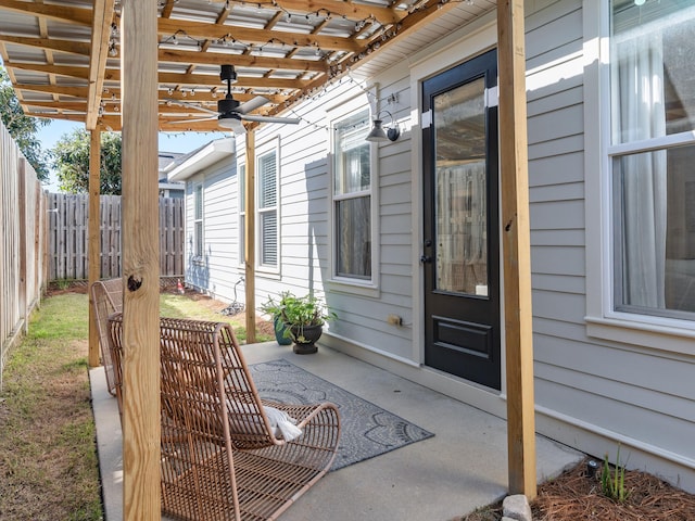 view of patio with a fenced backyard and a pergola