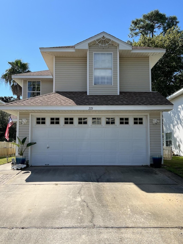 exterior space with a garage