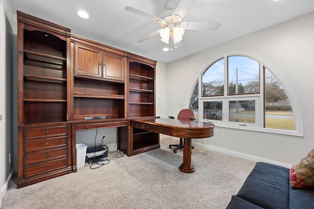 117 Hibiscus Ave, Gulf Breeze, FL 32561 - office with a ceiling fan, recessed lighting, light carpet, and baseboards