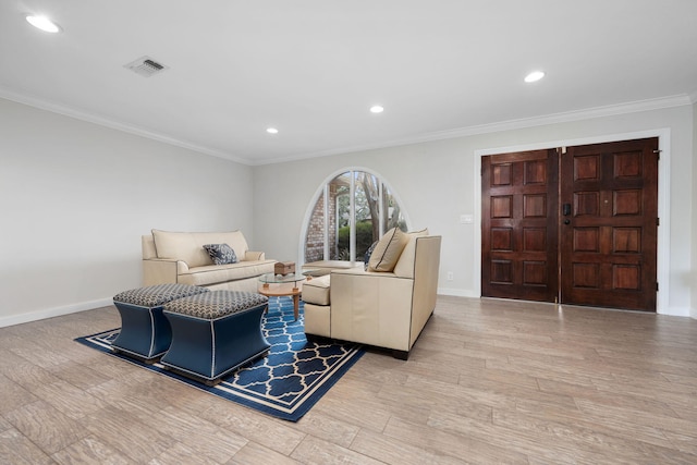 117 Hibiscus Ave, Gulf Breeze, FL 32561 - living area with light wood-style floors, ornamental molding, and baseboards