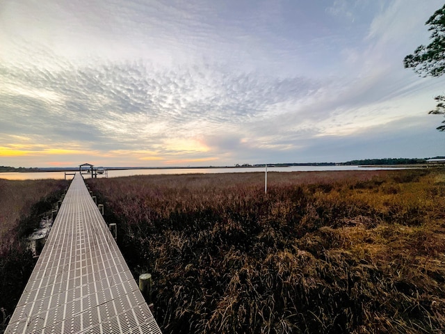 view of dock with a water view