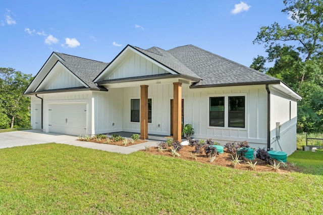 1720 25th St, Niceville, FL 32578 - modern inspired farmhouse featuring board and batten siding, roof with shingles, driveway, a garage, and a front yard