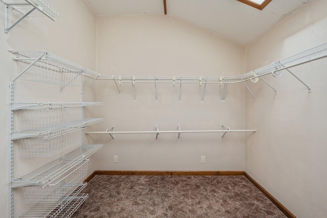 spacious closet with carpet floors and lofted ceiling