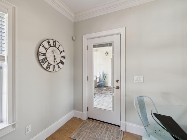 24 High Tide Way, Inlet Beach, FL 32461 - doorway featuring crown molding, baseboards, and tile patterned flooring