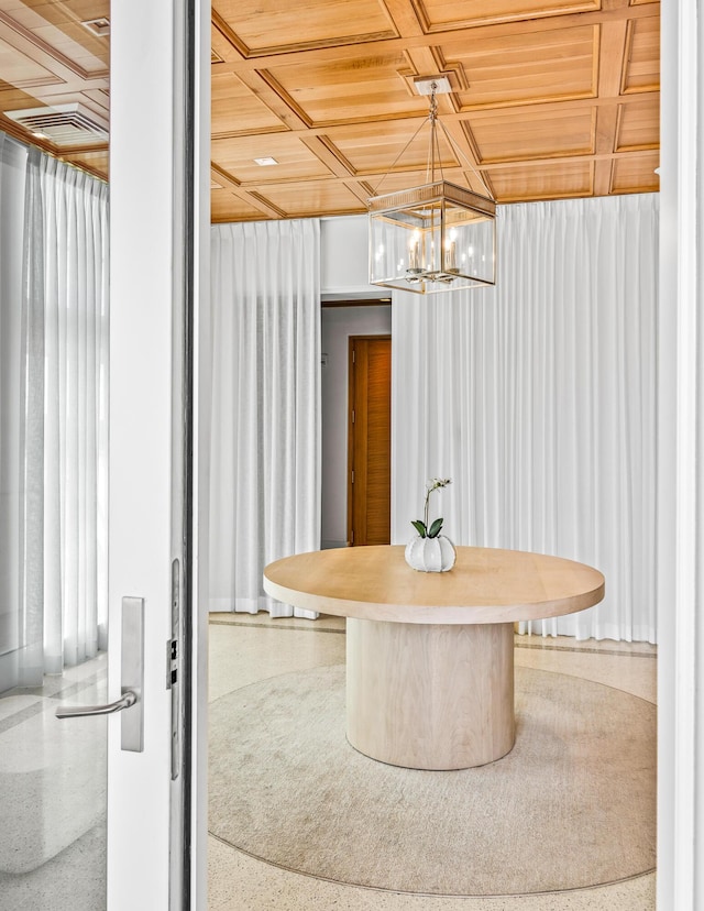 290 Sea Garden St Unit 402, Alys Beach, FL 32461 - dining area featuring coffered ceiling and wood ceiling
