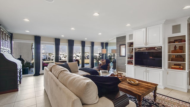 living room featuring light tile patterned floors