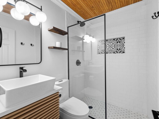38 Barracuda St, Santa Rosa Beach, FL 32459 - full bathroom featuring wood ceiling, toilet, and a stall shower