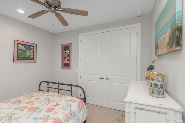 105 Oyster Blvd, Freeport, FL 32439 - bedroom featuring recessed lighting, a ceiling fan, a closet, and light colored carpet
