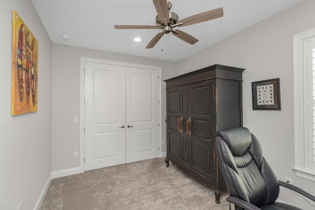 105 Oyster Blvd, Freeport, FL 32439 - office area with a ceiling fan, light colored carpet, and baseboards