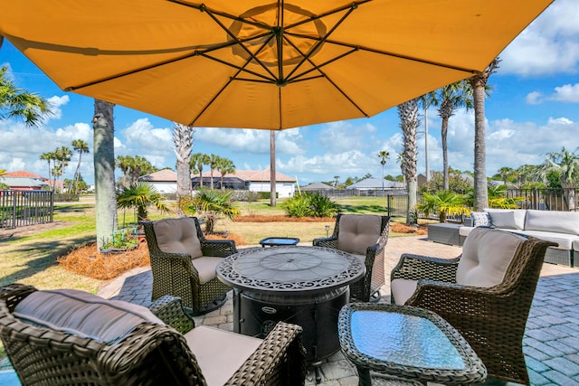 view of patio / terrace with fence and outdoor lounge area