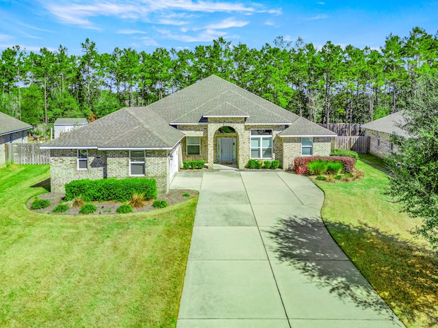 ranch-style house with a front lawn