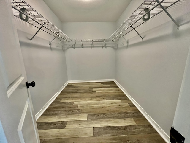 walk in closet with wood finished floors