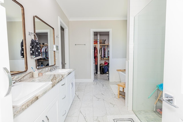 bathroom with vanity and crown molding