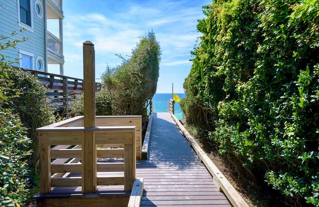 view of dock with a water view