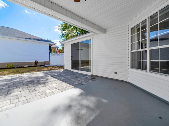 view of patio with ceiling fan