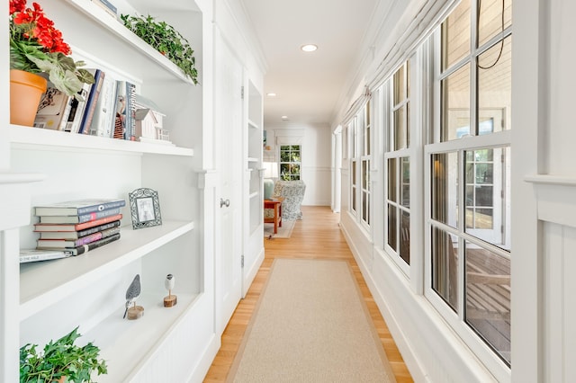 corridor featuring recessed lighting and light wood-type flooring