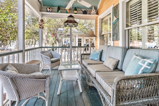 exterior space featuring plenty of natural light and ceiling fan