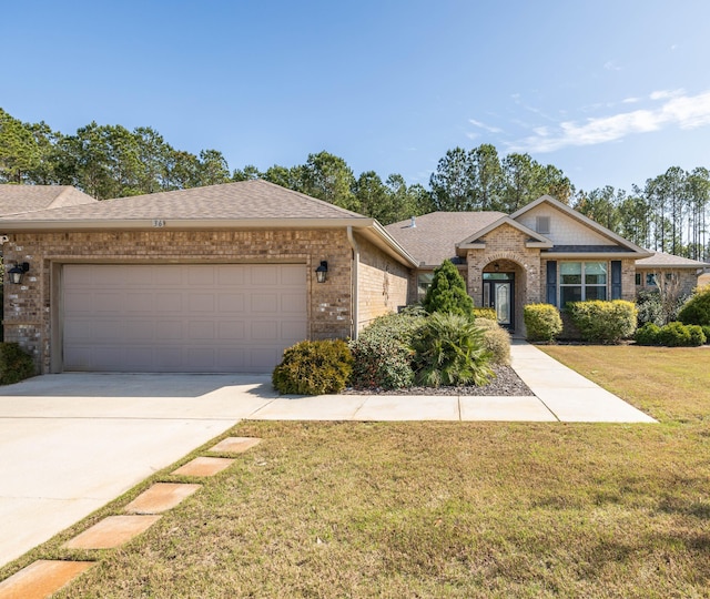 ranch-style house with a front lawn and a garage