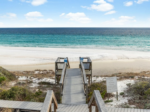 view of water feature featuring a beach view