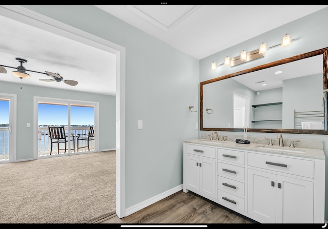 bathroom with baseboards, a sink, and double vanity