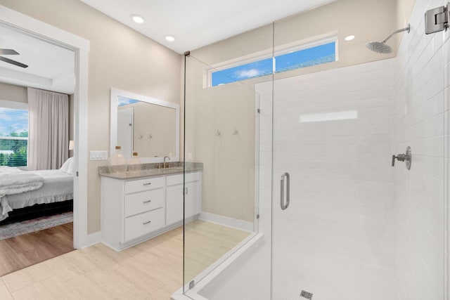 1760 Pathways Dr, Inlet Beach, FL 32461 - bathroom featuring a stall shower, vanity, ensuite bath, and recessed lighting