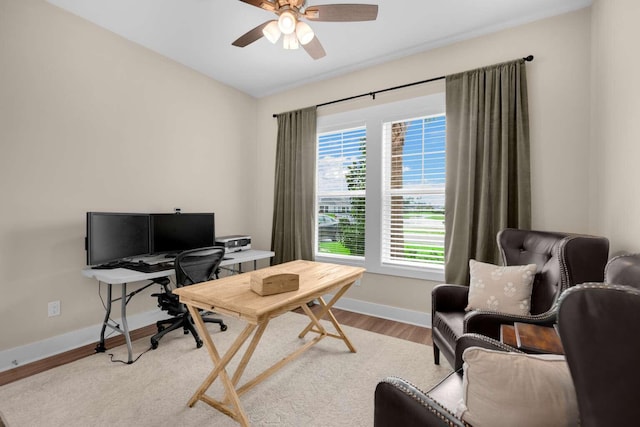 1760 Pathways Dr, Inlet Beach, FL 32461 - home office featuring baseboards, ceiling fan, and light wood-type flooring