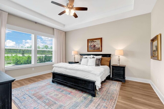 1760 Pathways Dr, Inlet Beach, FL 32461 - bedroom with multiple windows, light wood-type flooring, and a tray ceiling