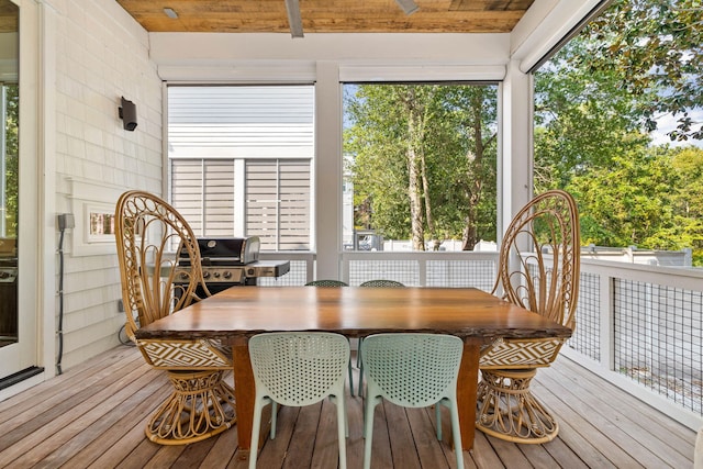 sunroom / solarium with wooden ceiling