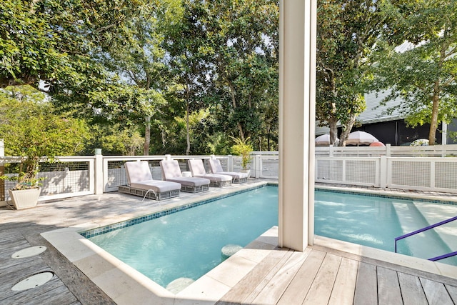 view of pool featuring a fenced in pool