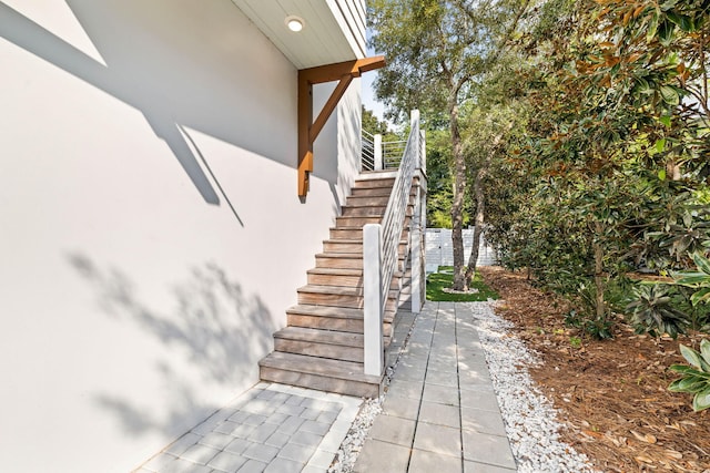 view of patio / terrace featuring stairway