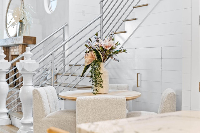 dining space with stairs