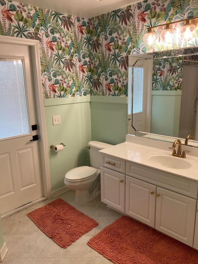 10 Maple Ave, Shalimar, FL 32579 - bathroom featuring wallpapered walls, vanity, and tile patterned floors