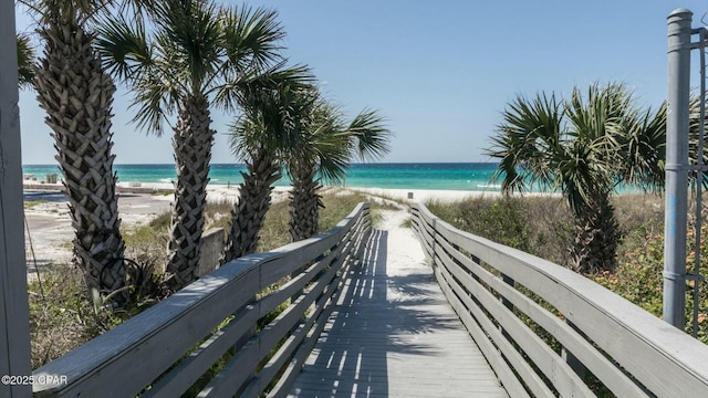 view of water feature featuring a beach view