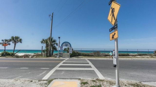 view of road with a water view