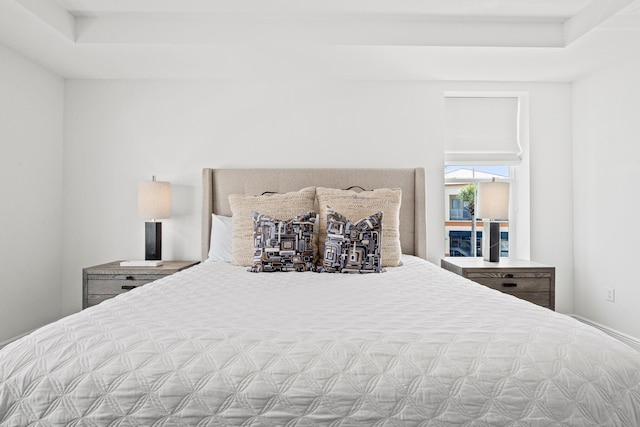 bedroom featuring a raised ceiling