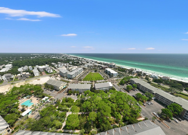 aerial view featuring a water view and a beach view