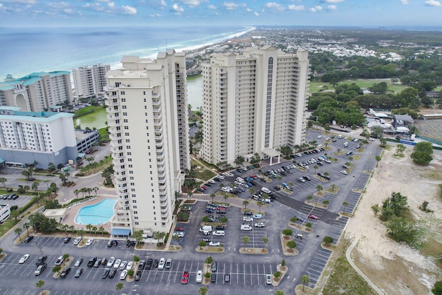 aerial view with a view of city and a water view